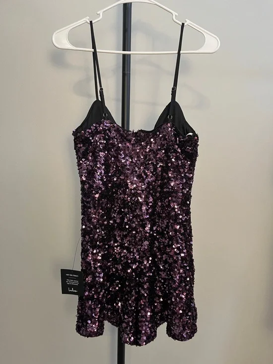 NWT Lulu’s Purple Sequin Romper Cocktail Party Small - Picture 6 of 9